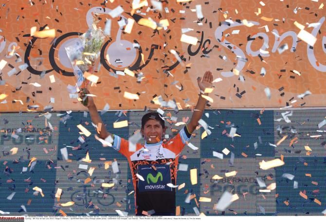 Quintana celebrates victory on the podium