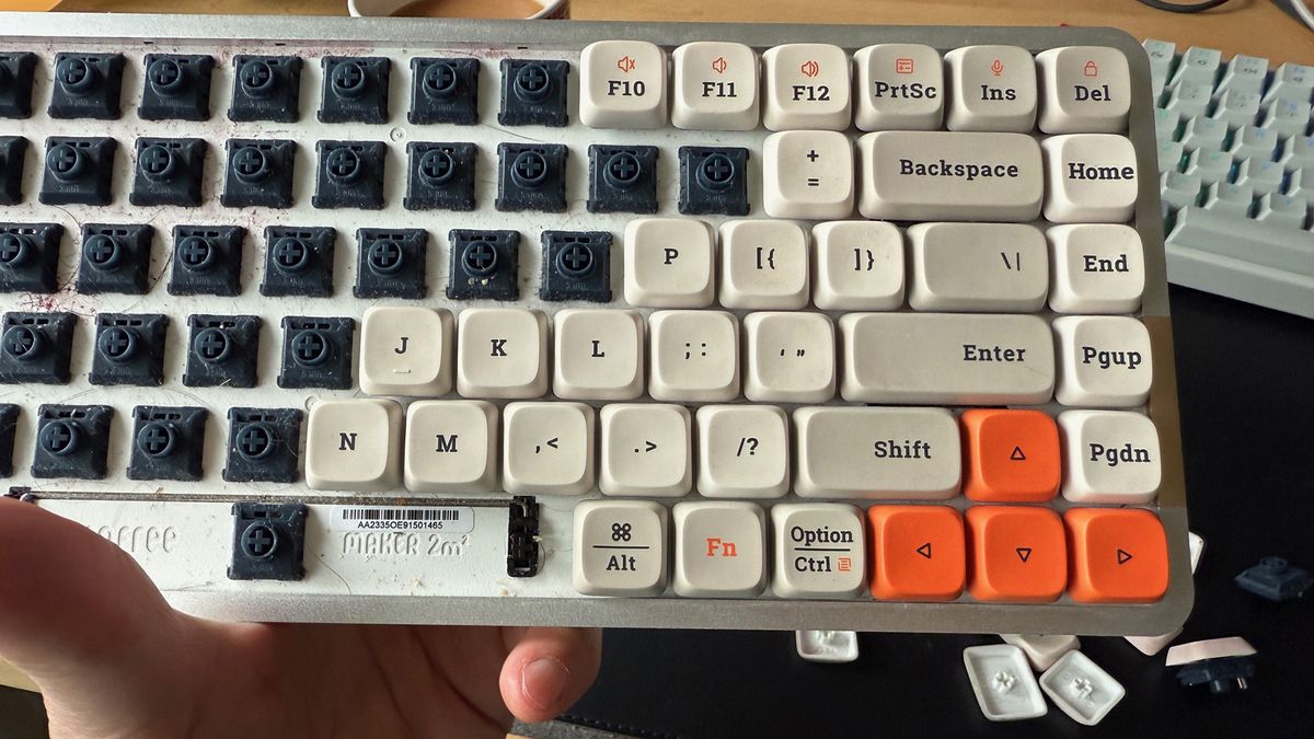 My Lofree keyboard, with half it's keys taken off.
