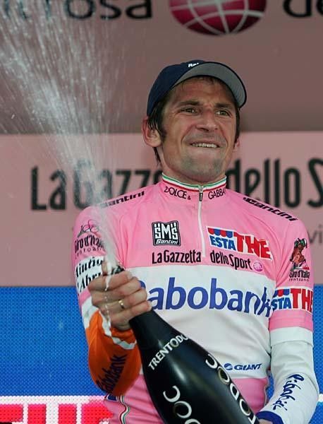 Denis Menchov (Rabobank) on the podium.