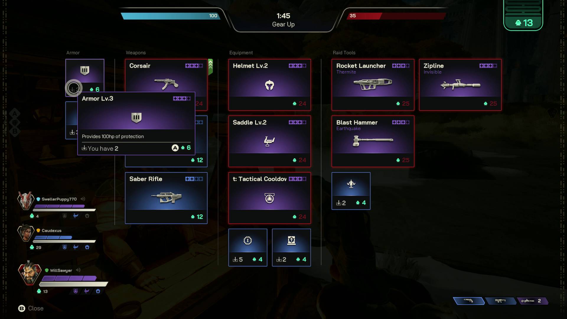 Highguard buying purple armor in trader flynn's shop