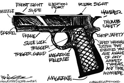 Political Cartoon U.S. Gun control trigger warning