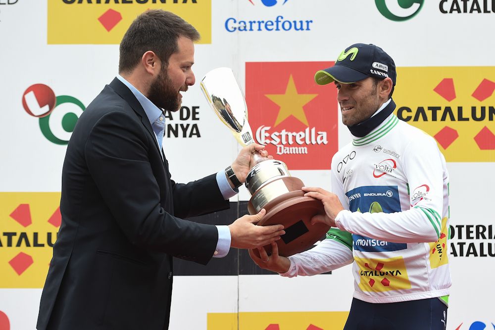 Alejandro Valverde on the stage 5 podium at Volta a Catalunya