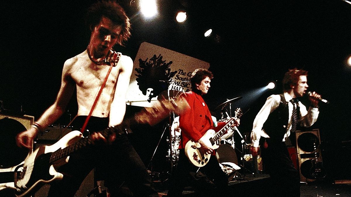 Sid Vicious, Steve Jones, and Johnny Rotten performing in Atlanta, Georgia in 1978