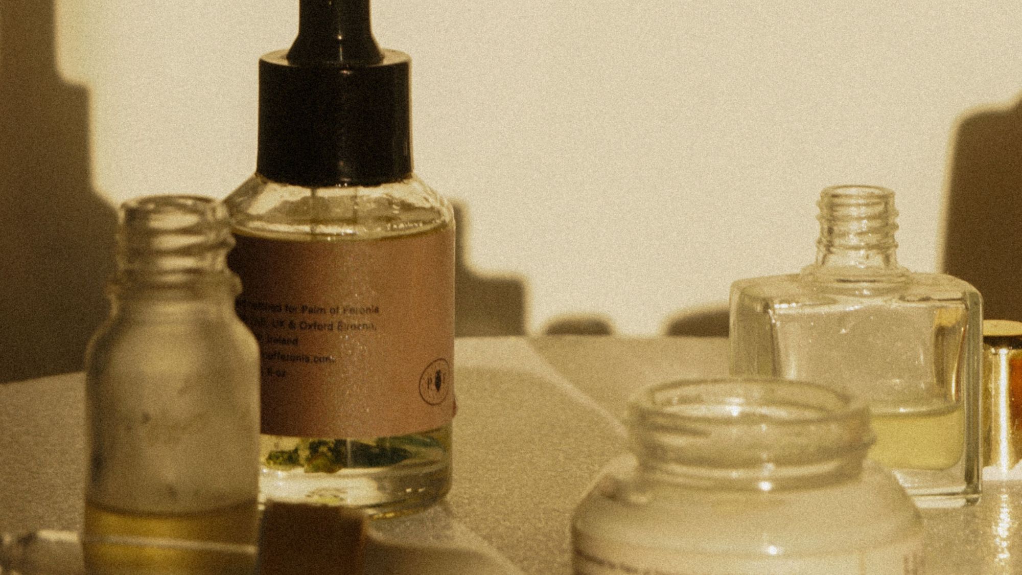 Skincare products on a table.