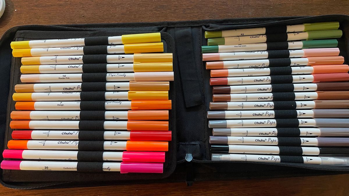 Ohuhu Pupe markers with case open displaying the markers