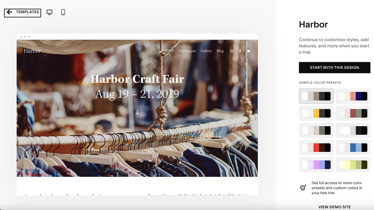 Editing a template in Squarespace