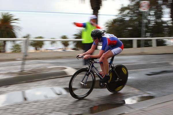 Bronwyn Ryan (NTID) on the wet roads in Geelong