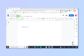 The first step to inserting a text box on Google Docs, the insert tab