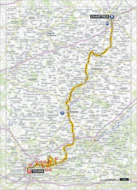 The 211km route of the 2018 Paris-Tours, from Chartres to the Avenue de Grammont in Tours