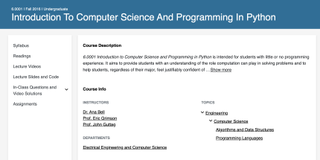 A screenshot of the MIT OpenCourseWare website showing a course on Python programming