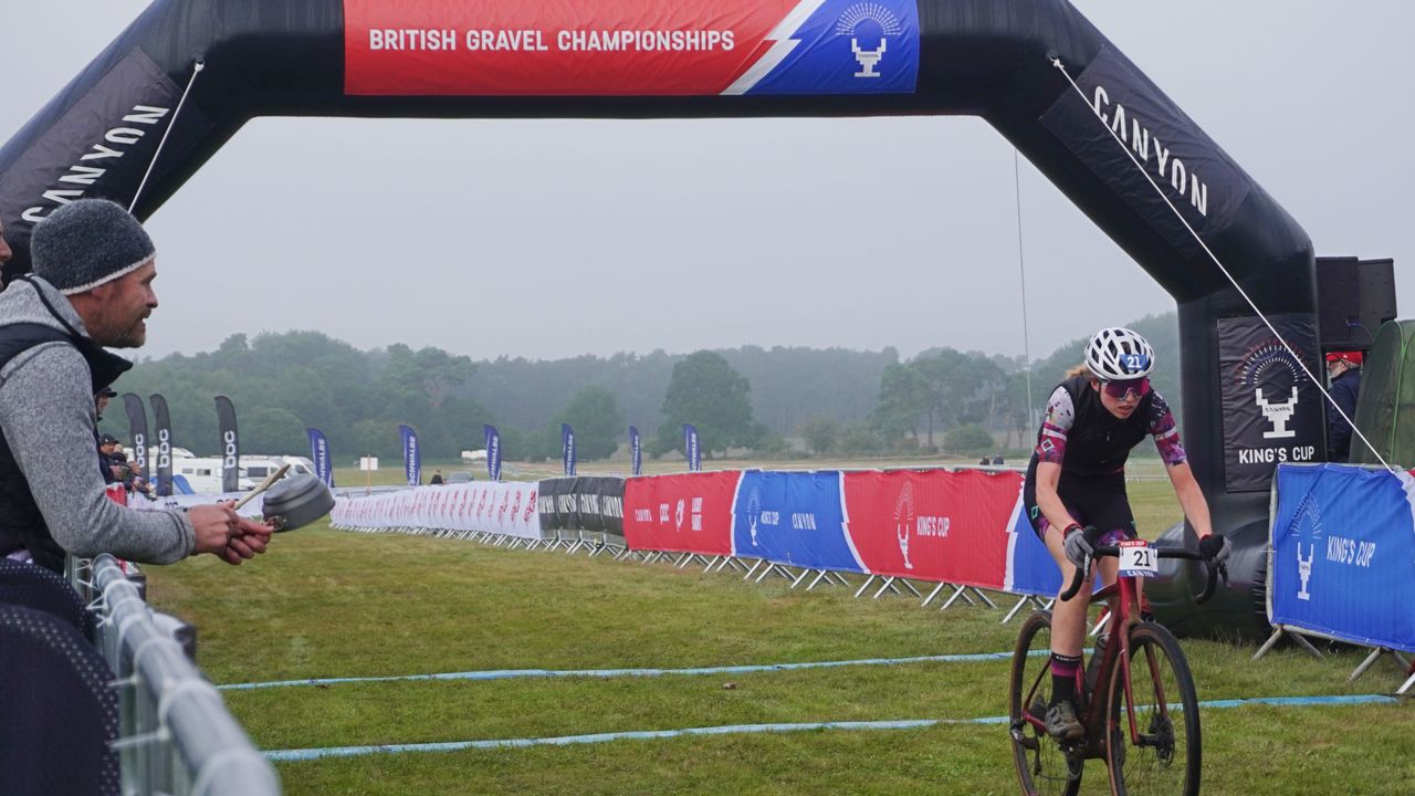 Image shows Anna Abram competing at the British Gravel Championships at the King&#039;s Cup Gravel.