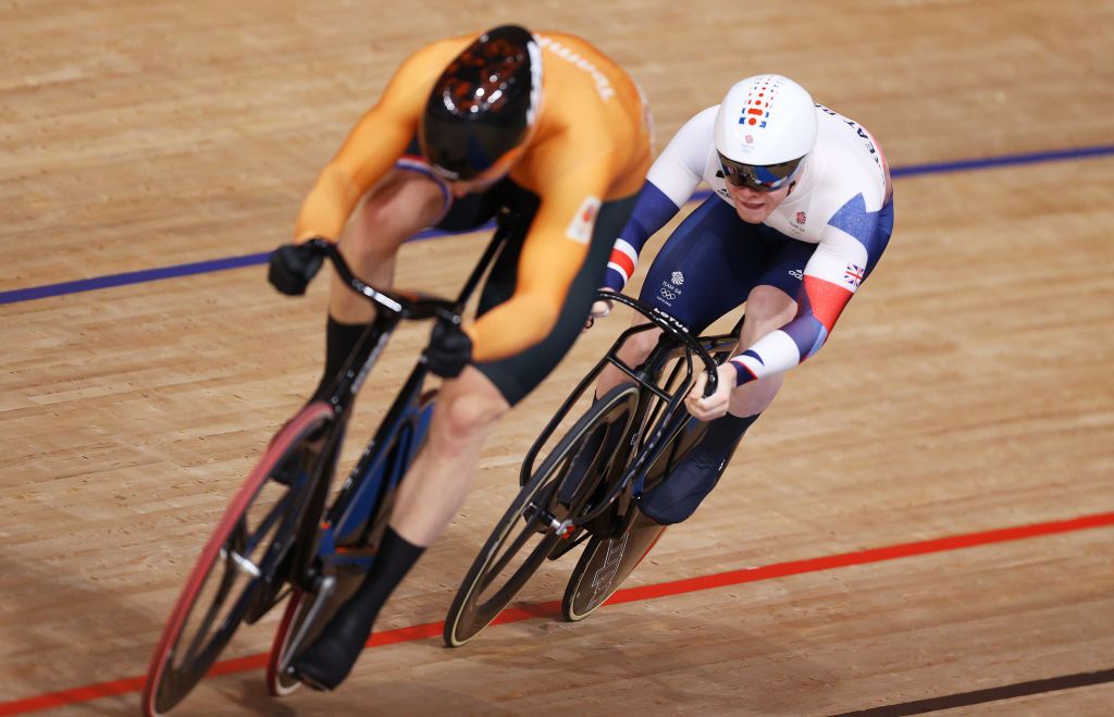 IZU JAPAN AUGUST 07 Jack Carlin of Team Great Britain sprints during the Mens Keirin first round heat 2 of the track cycling on day filthen of the Tokyo 2020 Olympic Games at Izu Velodrome on August 07 2021 in Izu Shizuoka Japan Photo by Tim de WaeleGetty Images