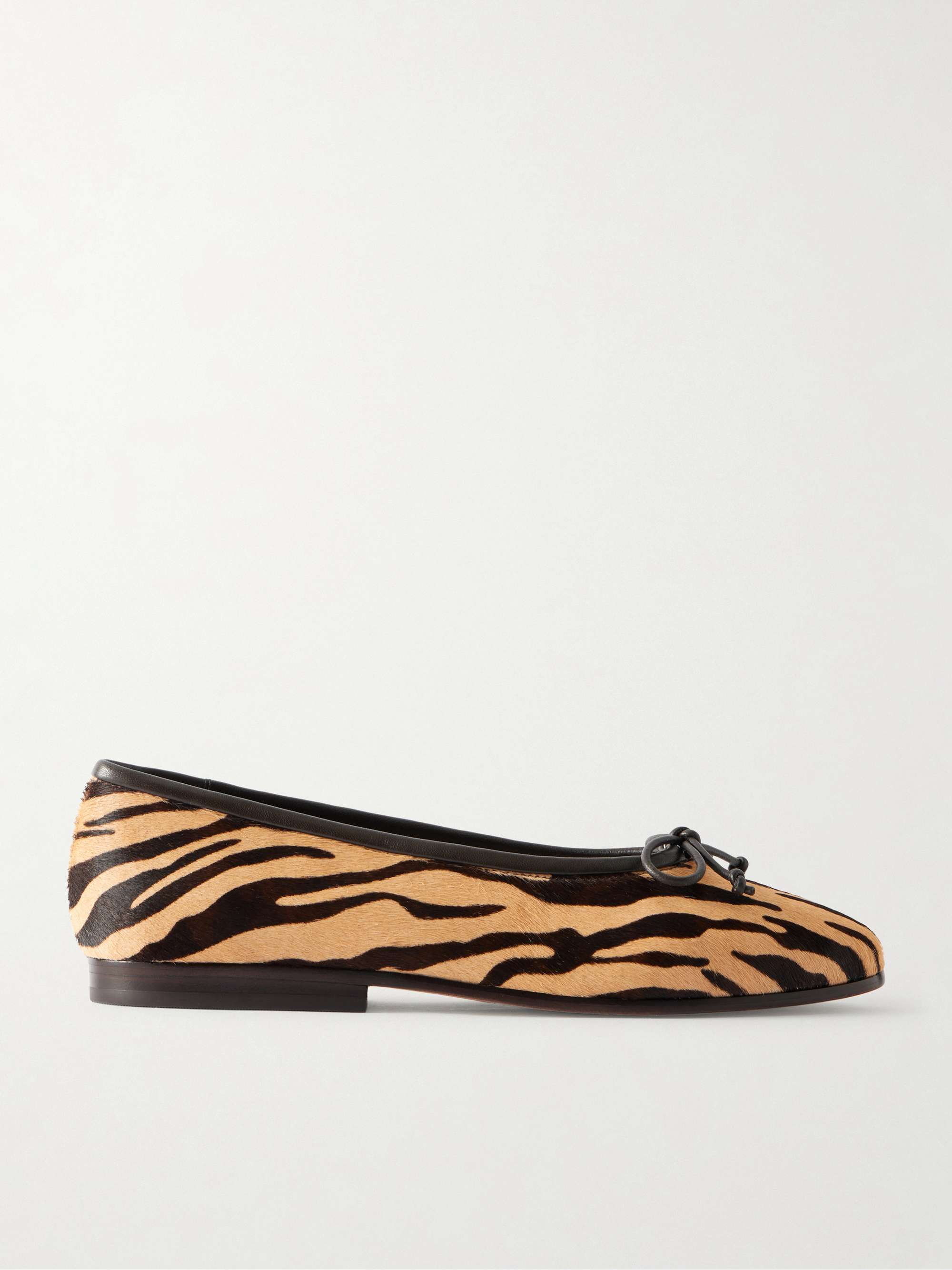 Noelle Bow-Detailed Leather-Trimmed Zebra-Print Calf Hair Ballet Flats