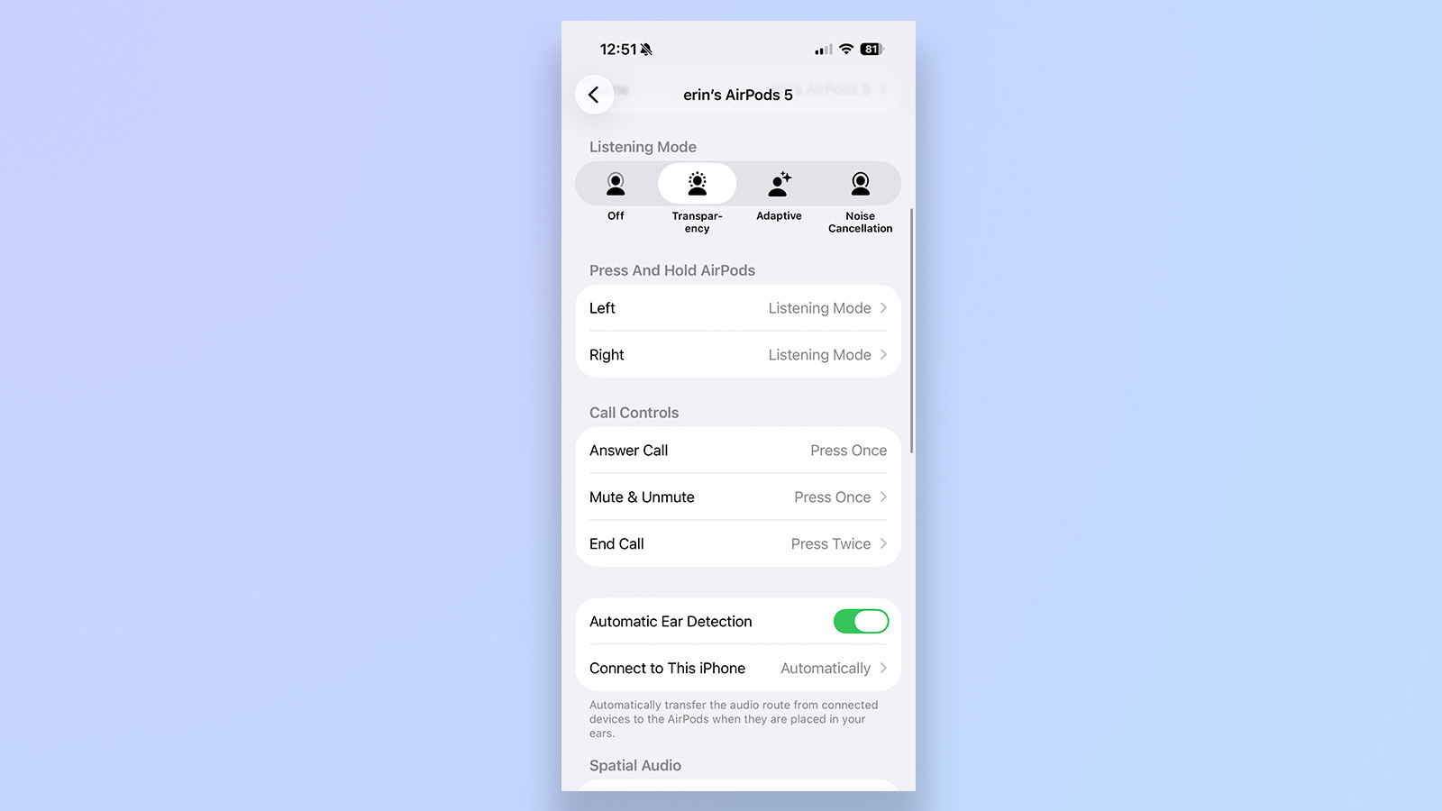 a screenshot of the airpods 5 customization options