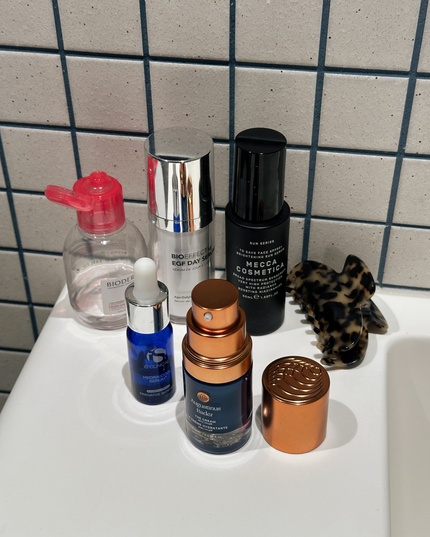 Picture of skincare products in bathroom