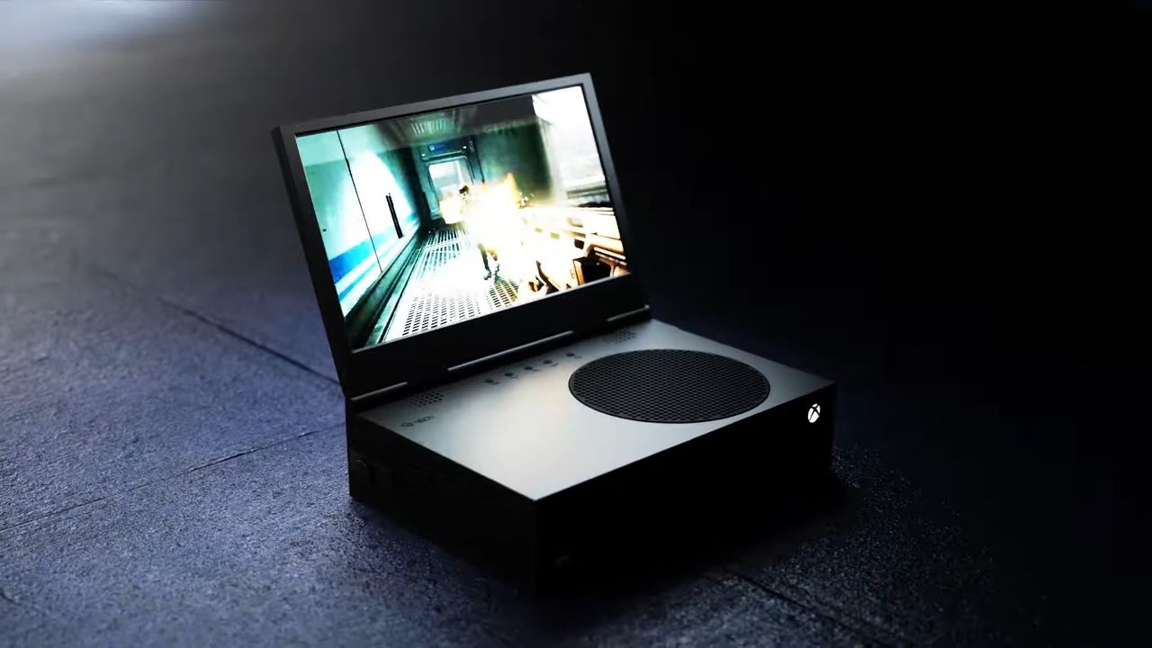 Photograph of a black variant of the UPSpec Gaming xScreen for Xbox Series S