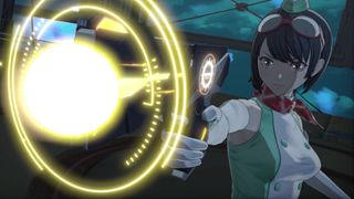 A digimon trainer shoots something out of I don't know what