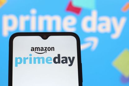 Amazon Prime Day logo is seen displayed on a smartphone screen. 