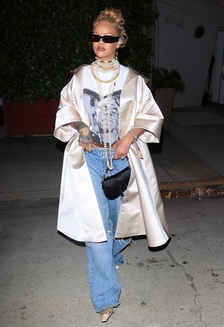 Rihanna wearing the satin trend