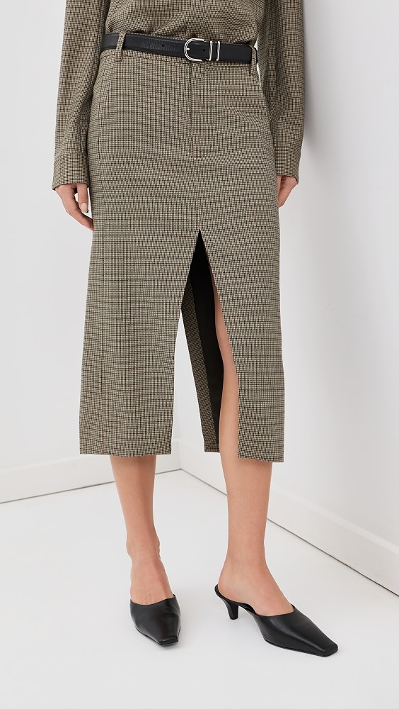 Thomas Menswear Check Midi Trouser Skirt - Tan Multi