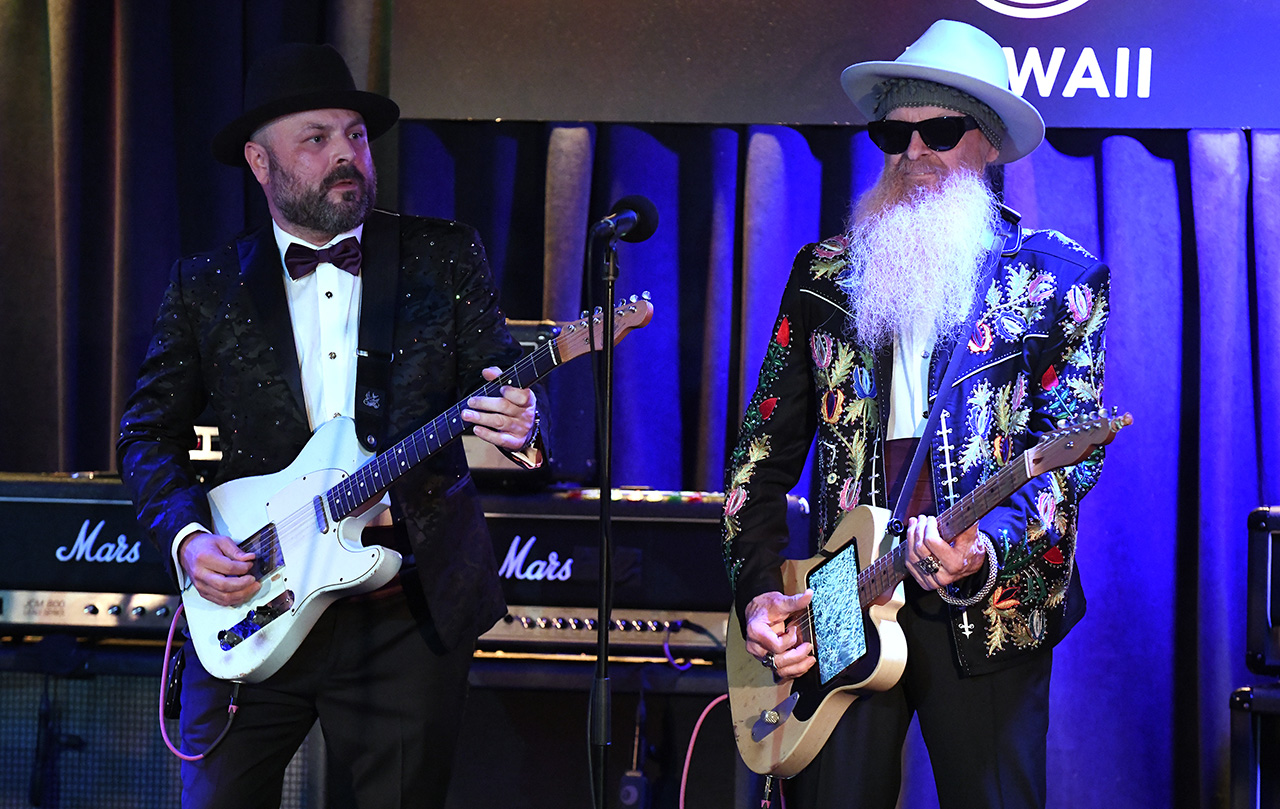 Guthrie Trapp (L) and Billy Gibbons of Billy F. Gibbons and the BFG&#039;s perform at Blue Note Hawaii on January 17, 2025 in Honolulu, Hawaii.