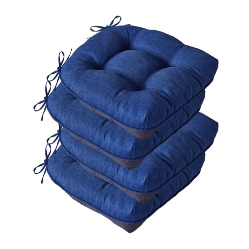 Iaseahk Chair Cushions for Dining Chairs, Seat Cushions for Kitchen Chairs, Indoor Seat Cushions With Ties, Tufted Foam Chair Pads, Non Slip Chair Cushions Set of 4, 15.5&quot; X 15.5&quot; X 4&quot;, Navy Blue