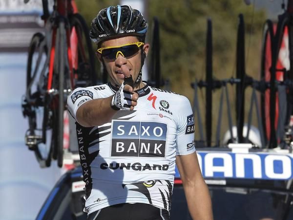 Contador takes aim with his pistolero salute as he won stage three.