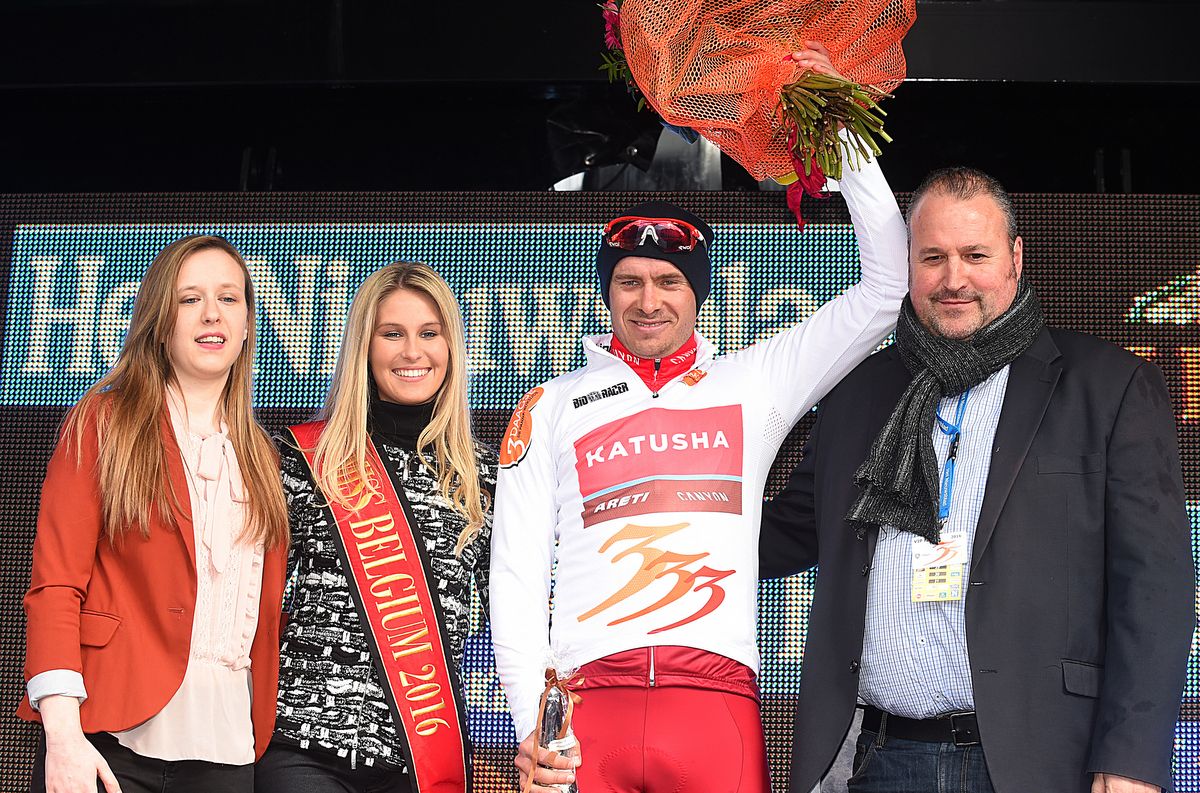 Race leader Alexander Kristoff (Katusha) on the podium