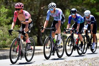 Lachlan Morton (EF Education EasyPost) at the front of the break at the AusCycling Road National Championships elite men's road race 2023