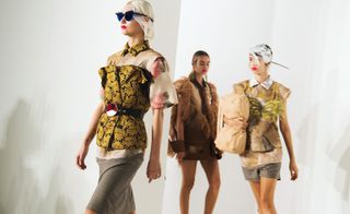 3 Models wore jacket with feathers