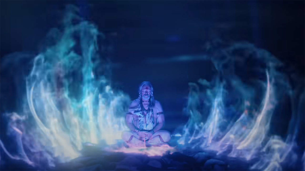 Red St. Wild performing a ritual at night in Peacemaker season 2