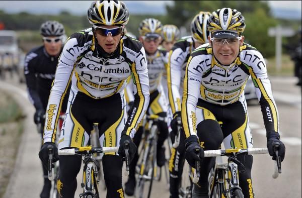 Maxime Monfort (right) grins on the training ride.