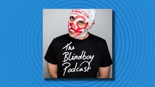 The logo of the Blindboy podcast on a light blue background