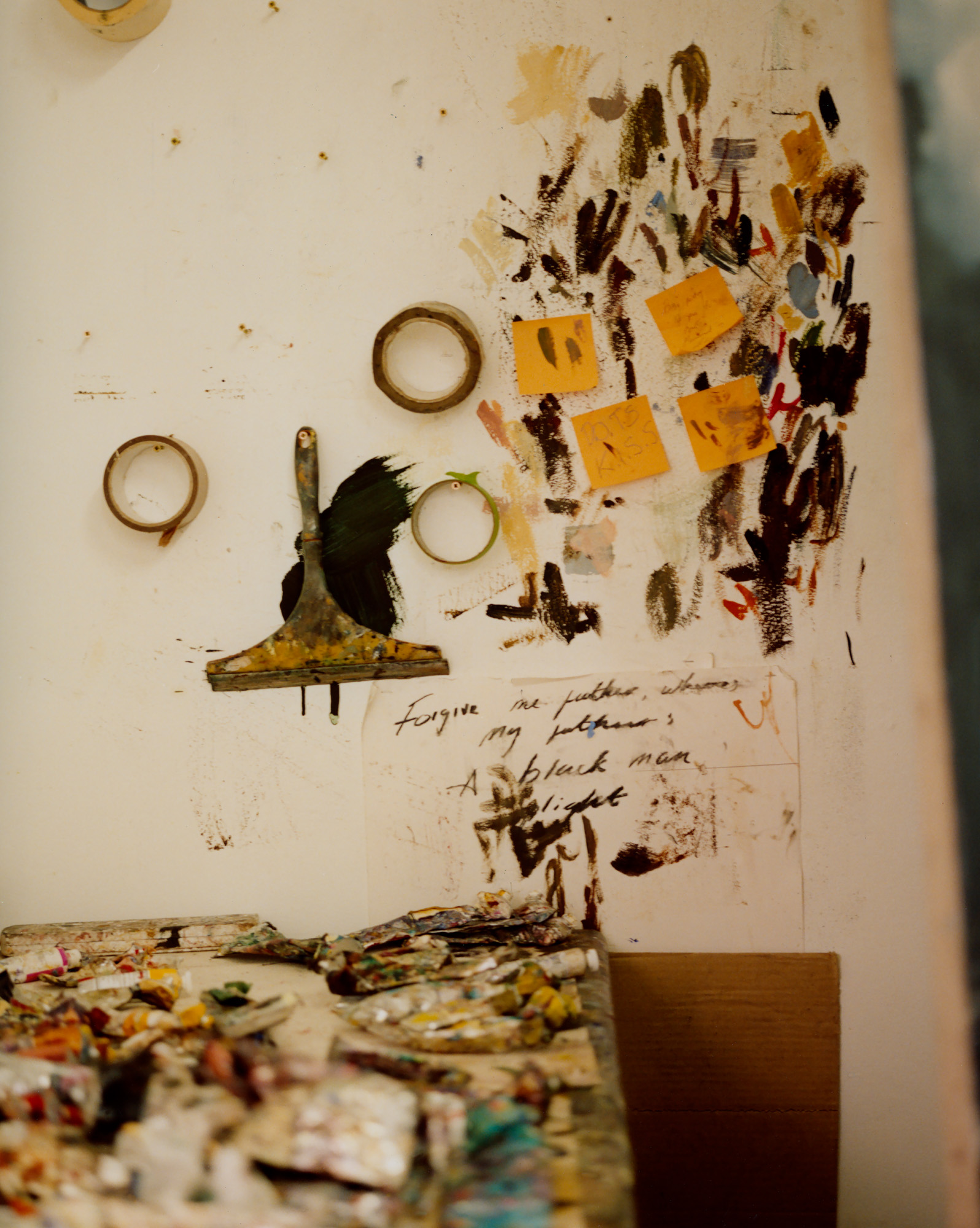 profile of artist in studio