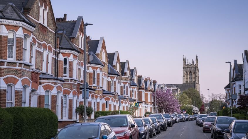 A residential street of Victorian style terrace houses in London