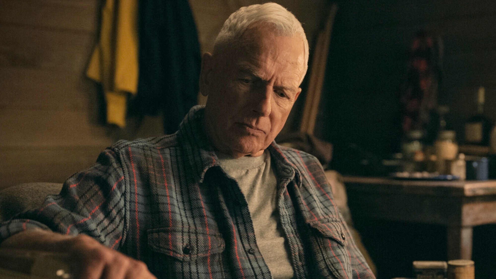 Gibbs looking through a book. 