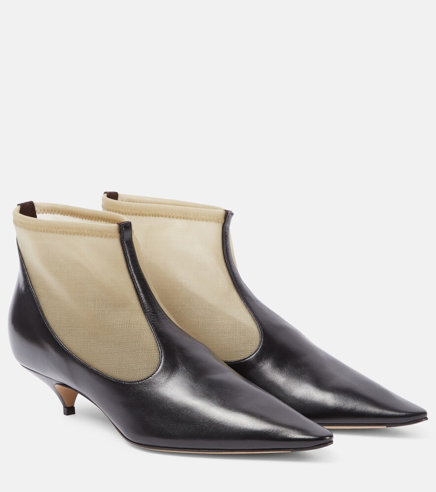Mesh Leather-Trimmed Ankle Boots
