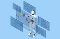 illustration of an AI trading robot analyzing stock market charts