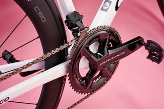 Image shows the Dura-Ace chainset of the Colnago C68