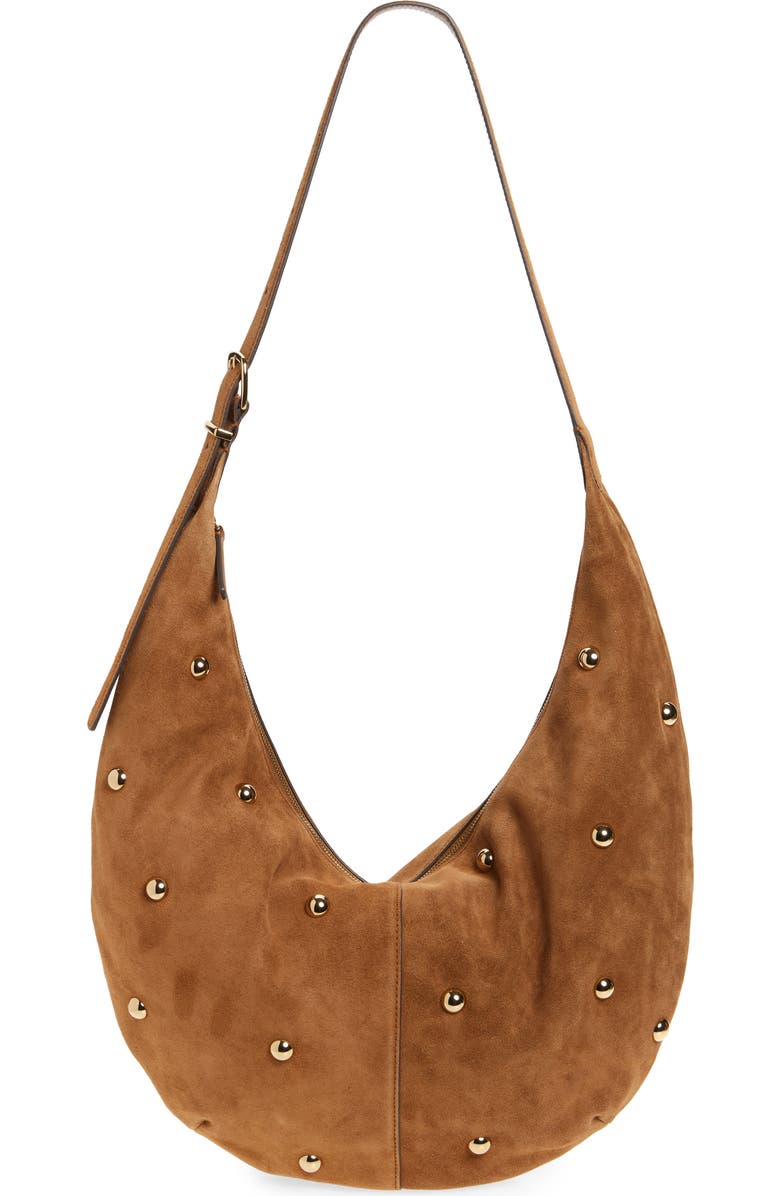 Basic curved suede shoulder bag