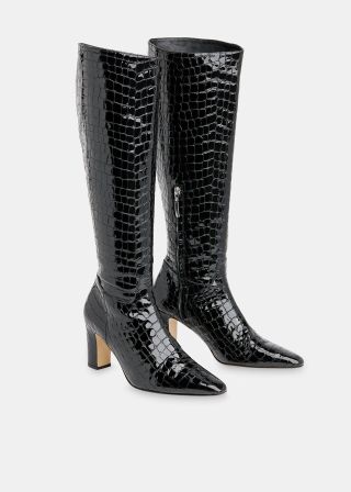 Black Albie Croc Knee High Boot