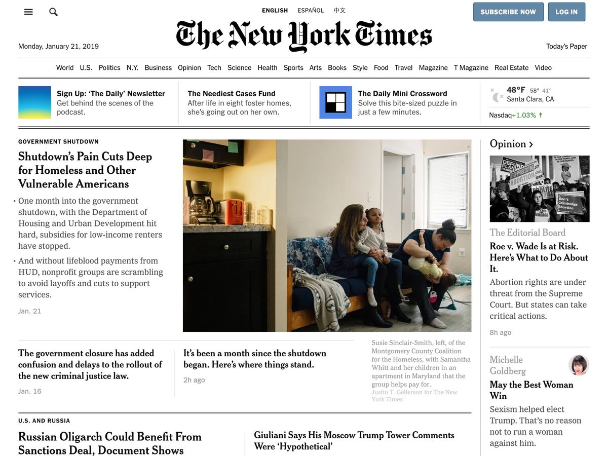 Click the right arrow to see The New York Times in 2009