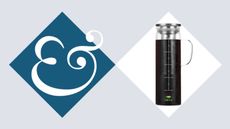 BTaT cold coffee brewer cutout on white diamond, on H&G light blue background with white ampersand logo on dark blue diamond