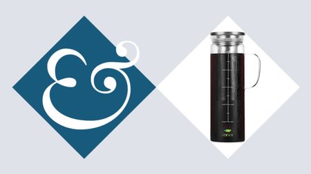 BTaT cold coffee brewer cutout on white diamond, on H&G light blue background with white ampersand logo on dark blue diamond