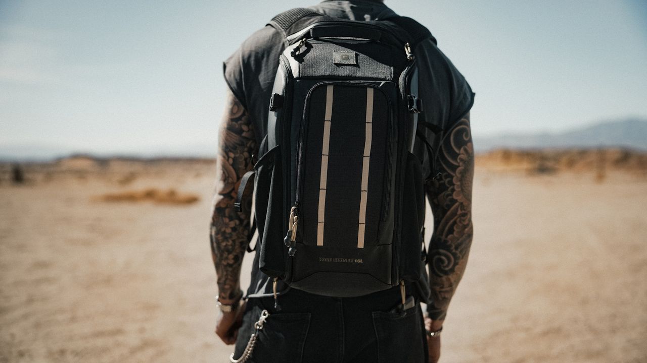 The PolarPro RoadRunner Backpack being worn