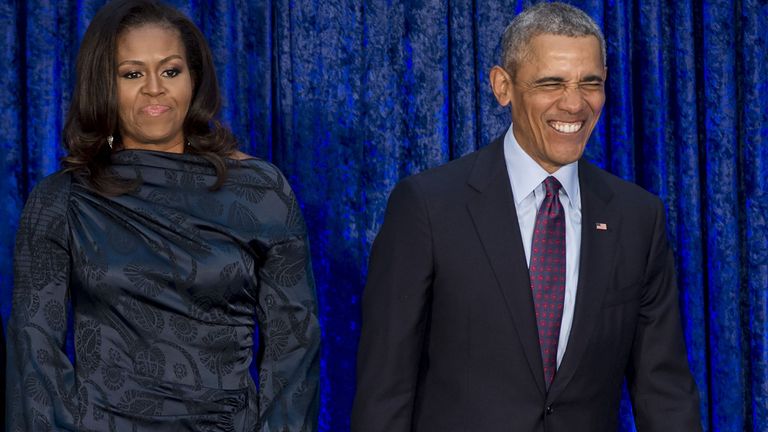 topshot former us president barack obama and former us first lady michelle obama attend the unveiling of their portraits at the smithsonians national portrait gallery in washington, dc, february 12, 2018 photo by saul loeb afp photo credit should read saul loebafp via getty images