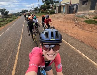 Lauren De Crescenzo took a selfie on a ride at the late-fall 2024 training camp in Kenya with Team Amani