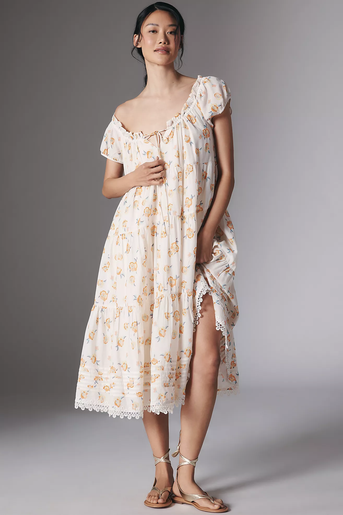 By Anthropologie Short-Sleeve Scoop-Neck Midi Dress