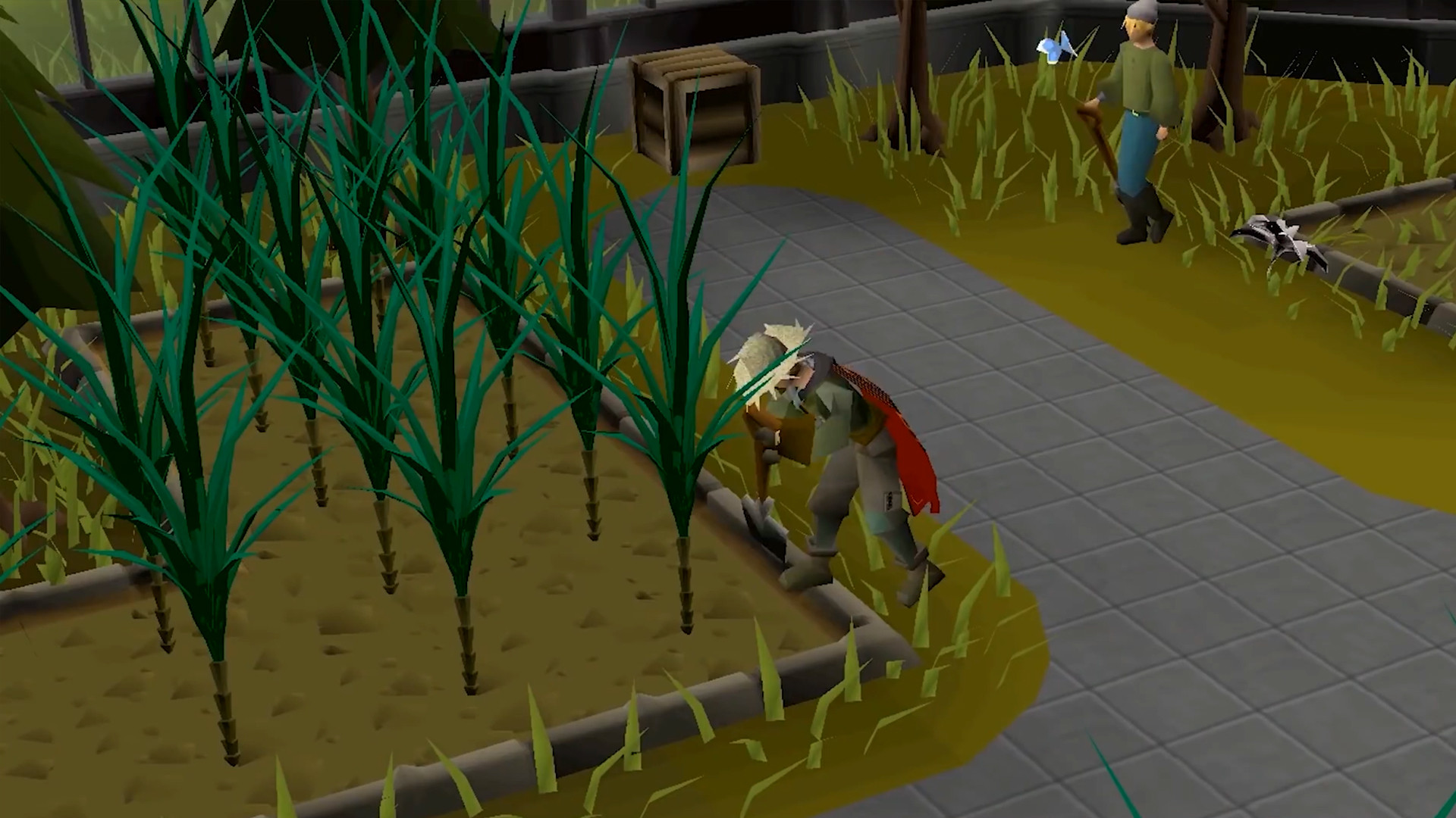 A player in Old School RuneScape (OSRS) farming