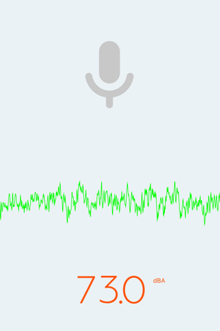 Decibel X app displaying 73.0 dBA of noise, recording the Molekule Air Mini+ air purifier at full power